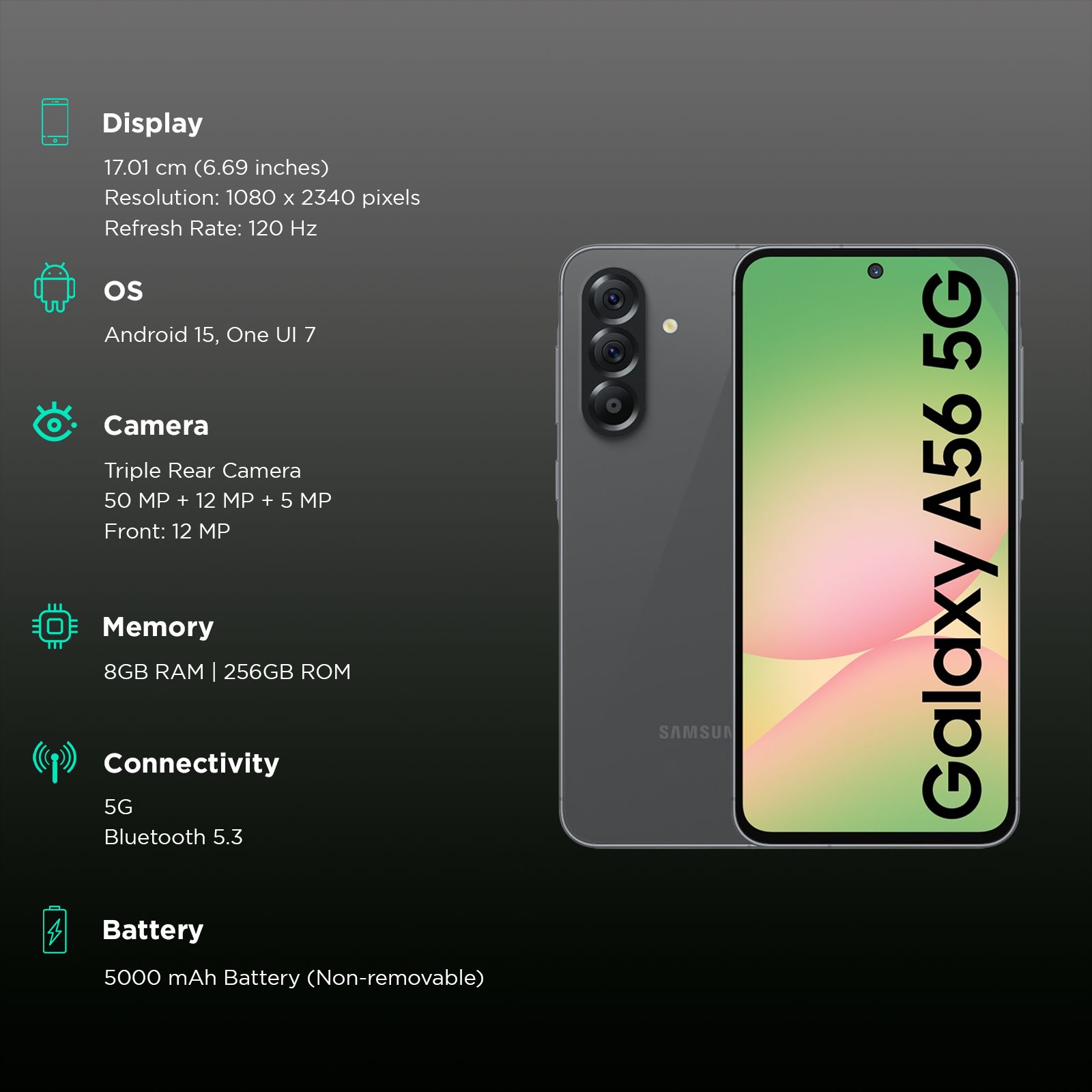 Buy SAMSUNG Galaxy A56 5G (8GB RAM, 256GB, Awesome Graphite) Online - Croma